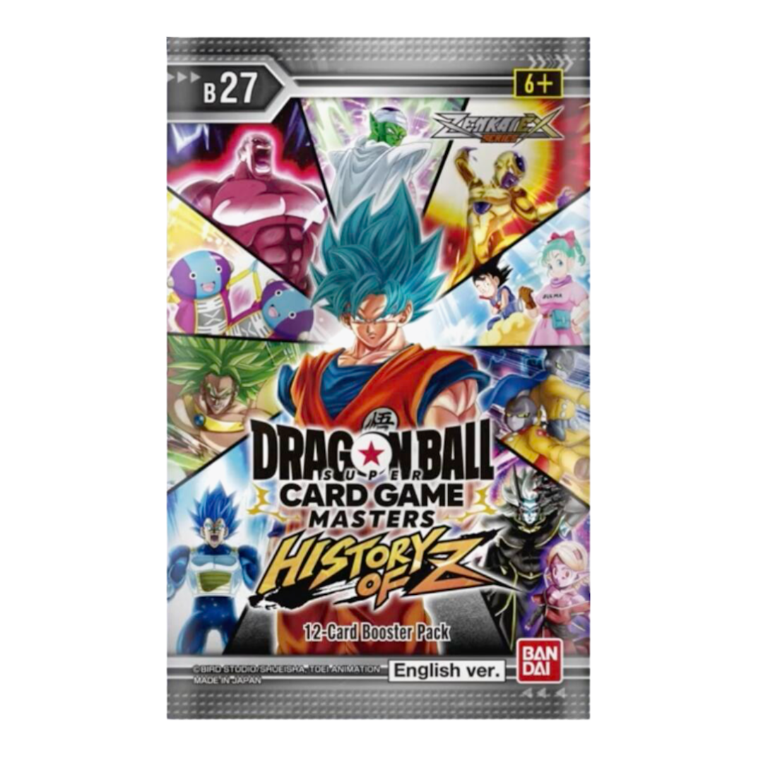 bt27 booster box Dragon Ball Super Card Masters: History of Z (BT27) Pack Material:Black Metal GBP & EUR Sized Bills which all have new First 100 packs opened.