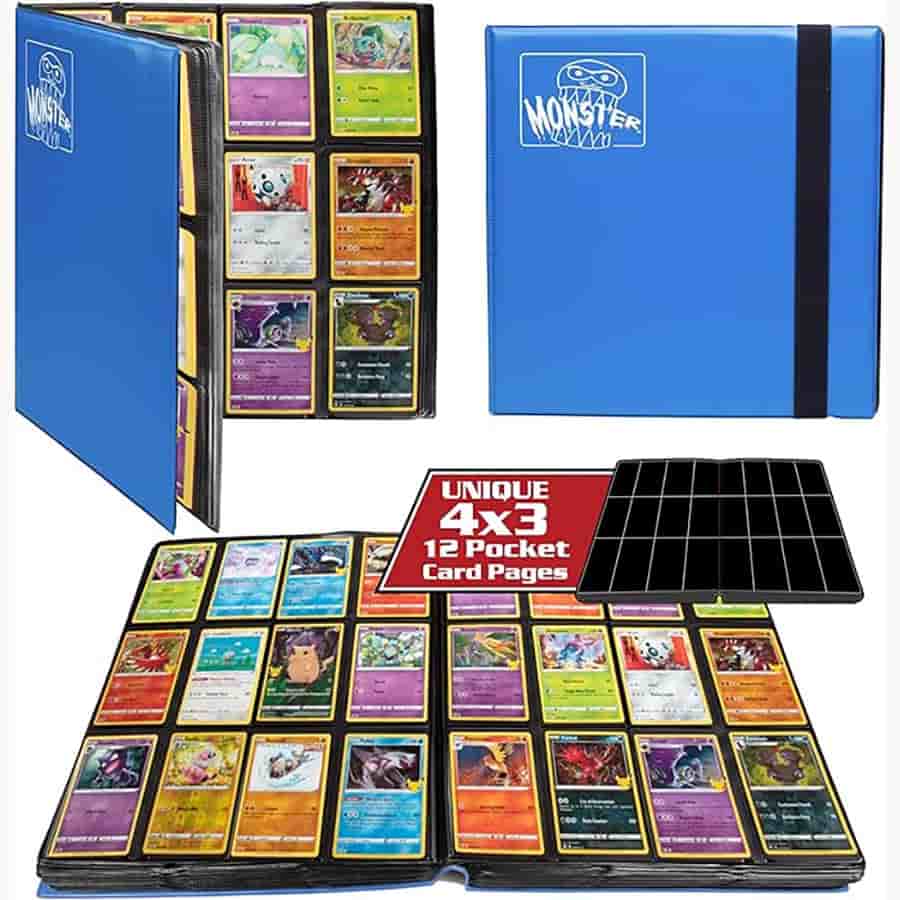 Monster 12 Pocket Binder WITH Side Loading Pages: Matte Blue Monster 12 Pocket Binder WITH Side Loading Pages: Matte Blue